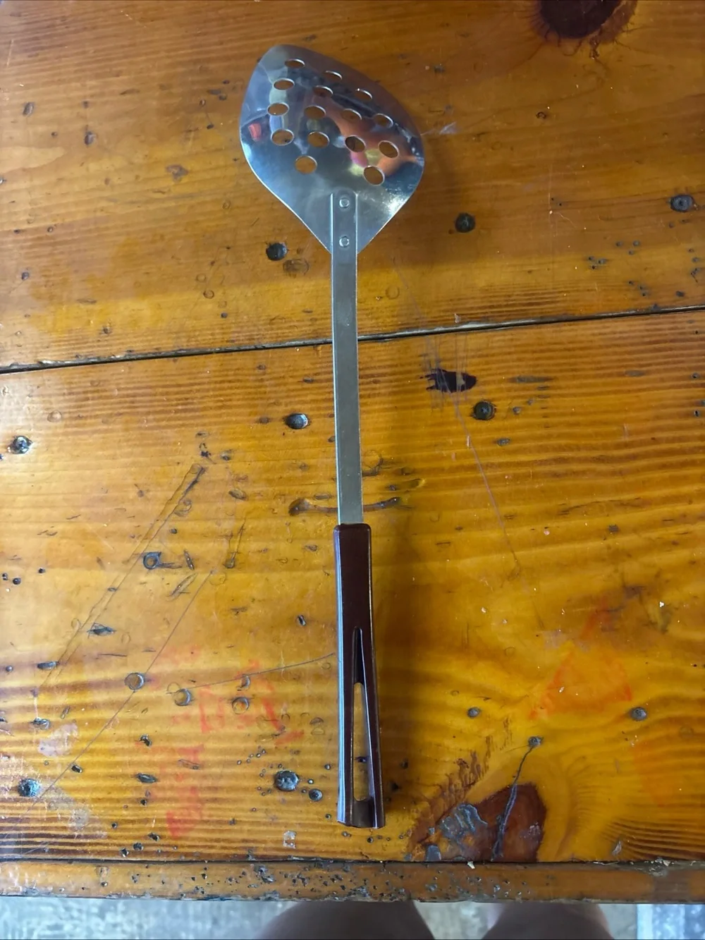Metal Slotted Turner and Spatula Set with Brown Handles